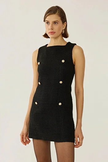 Hiccup Tweed Buttoned Mini Dress