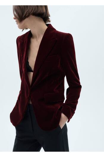 MANGO Woman Molded Velvet Blazer Jacket