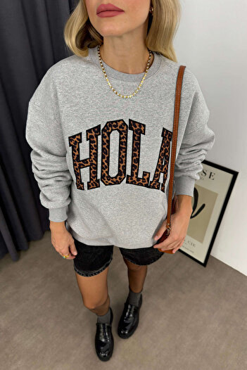Sue Store Gray Leopard Print Oversize Sweatshirt