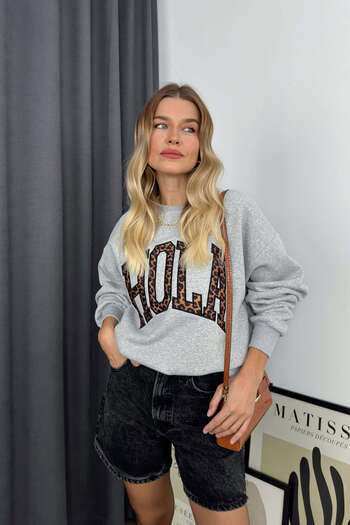 Sue Store Gray Leopard Print Oversize Sweatshirt