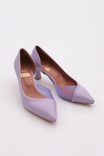 DGN 353-22y Women's Transparent Side Pointed Toe Low Heeled Shoes