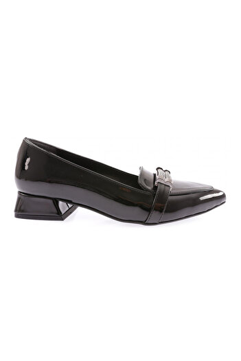 DGN 014 Women's Pointed Toe - Silver Stone Detailed Heeled Ballerinas