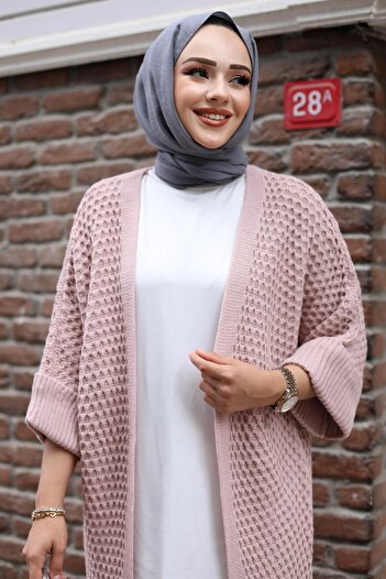 Tesettürce moda Powder Colored Knitwear Cardigan - 110 cm