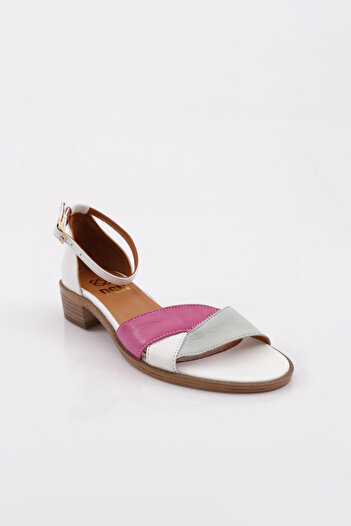 DGN Women's Ankle Strap Low Heel Sandals White Aqua Green Fuchsia 8128910