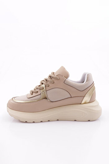 DGN Kadın Kalın Taban File Detaylı Sneakers Ayakkabı Bej 15299793118