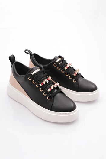 DGN Women's Thick Colored Crystal Stone Sneakers Shoes Black-White 15299743118