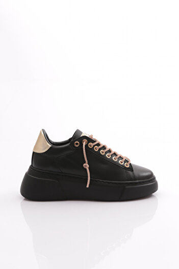 DGN Women's Thick Sole Silver Stone Lace-Up Sneakers Shoes Black Black 15299653118