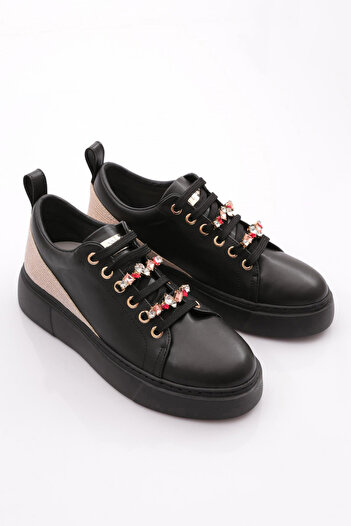 DGN Women's Thick Colored Crystal Stone Sneakers Shoes Black 15299743118