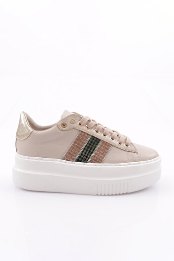 DGN Kadın Kalın Silver Taşlı Sneakers Ayakkabı Bej 15299763118