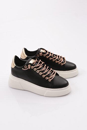 DGN Women's Thick Sole Silver Stone Lace-Up Sneakers Shoes Black-White