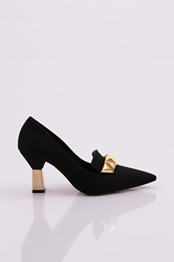 DGN Black Scuba Women's Heeled Shoes - Triangle Stone Detail 4110162821