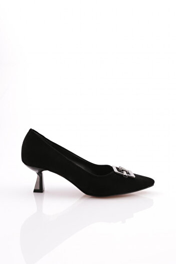 DGN Black Velvet Women's Heeled Shoes - Rope Buckle
