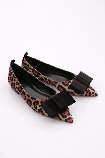 DGN Black Velvet Leopard Patterned Women's Ballerinas