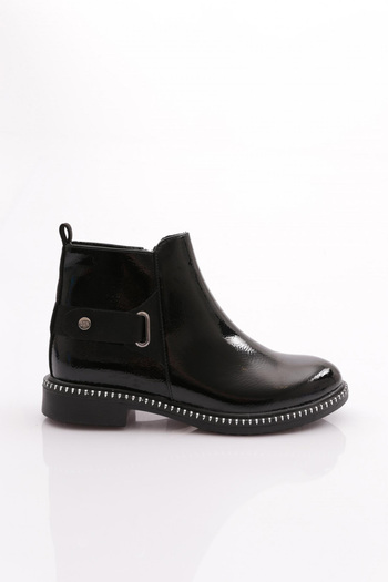 DGN Women's Black Wrinkled Boots - Buckle, Back 26721097
