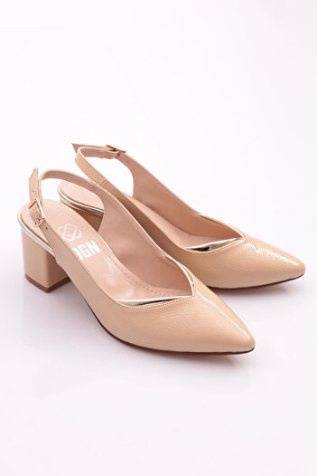 DGN Women's Open Back Pointed Toe Heeled Shoes Beige Wrinkled Mirror 217112621