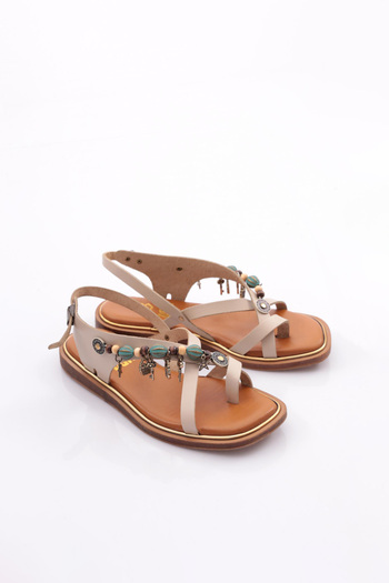 DGN Beige Women's Sandals - Bead Detail 4163289   Model