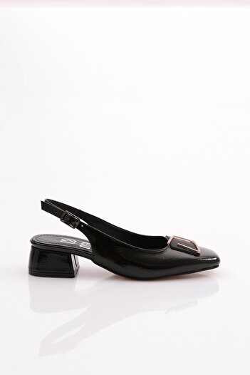 DGN Black Patent Leather Wrinkled Open Back Heeled Women's Shoes - 214522621