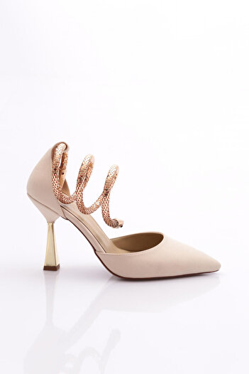 DGN Beige Velvet Women's Evening Dress Shoes - 6562821