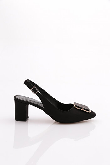DGN Black Square Buckle Women's Heeled Shoes - 8133378