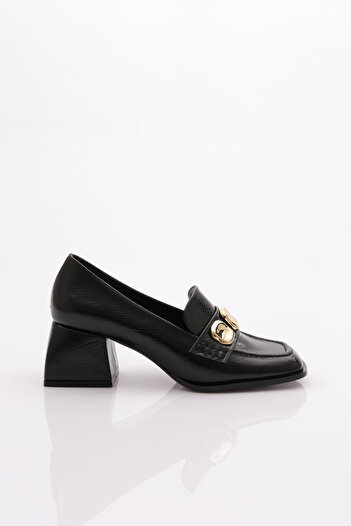 DGN Women's Front Stone Heeled Shoes Black Snake 4762859