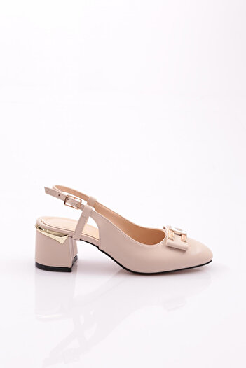 DGN Women's Stone Buckle Heeled Shoes Beige 352513539
