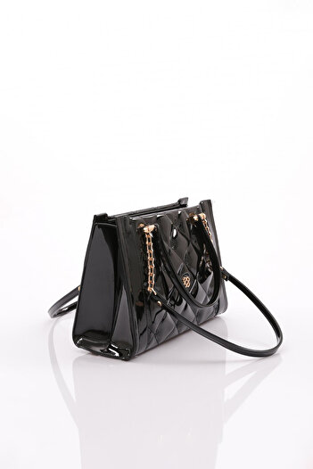 DGN Black Patent Leather Chain Women's Bag - 7683437