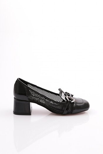 DGN Women's Metal Accessory Heeled Shoes Black Patent Leather 7663535