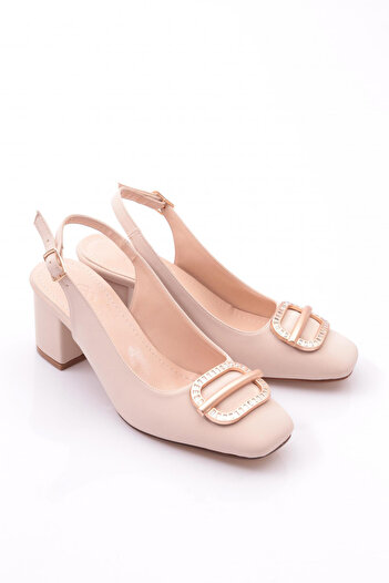 DGN Women's Open Back Heeled Shoes with Metal Accessories Beige Nubuck 217722621
