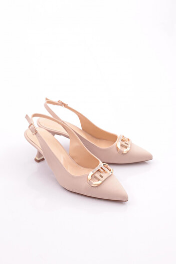 DGN Women's Metal Buckle Heels Shoes Beige Scuba 353263539