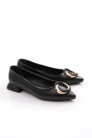 DGN Women's Black Ballerinas with Round Buckle - 39212534