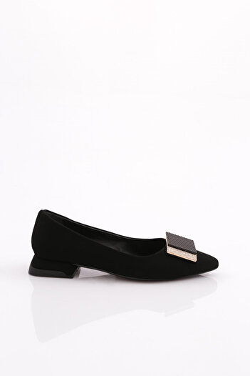 DGN Black Velvet Square Buckle Women's Ballerinas - 39222534