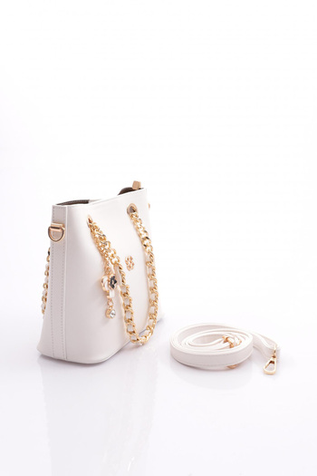 DGN Women's Flower Brooch Chain Detailed Bag White 81103555