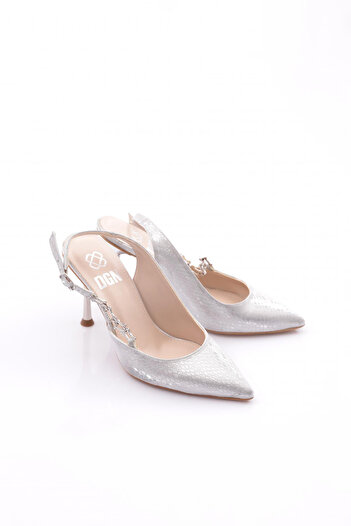 DGN Women's Ankle Strap Heeled Shoes Silver Snake 2623561211101072322