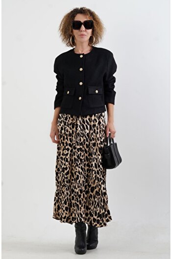 Zelish My Sister Fusta din satin cu efect leopard bej