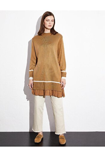 Kayra Beige Pleated Tunic Skirt