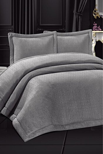 Çeyiz Diyarı Gray Velvet Double Story Filled Bedspread