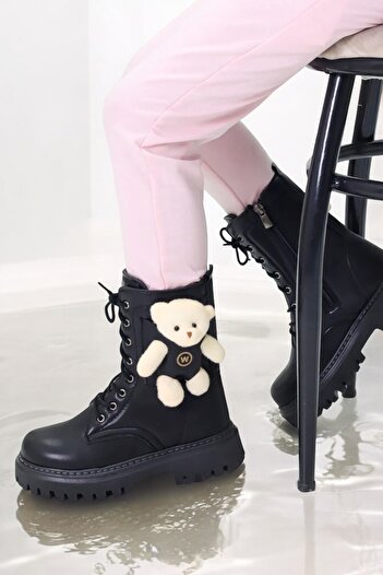 Weynes Girl's Black Teddy Bear Orthopedic Daily Boots Wsb1096