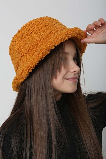 REMSA Mustard Colored Children's Plush Bucket Hat - Rkş-Ç-10