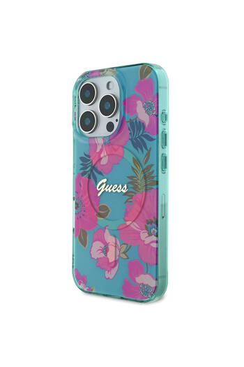 Guess iPhone 16 Pro Max Compatible Case Guess Licensed Magsafe Feature Flower Tone on Tone Ring Pink
