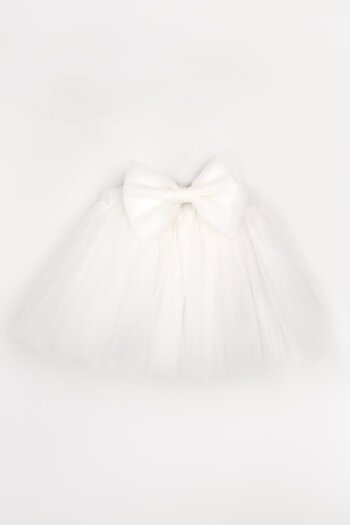 Le Mabelle White Big Bow Appliqued Girl's Tulle Skirt - Pandora