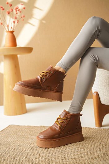 MODAADAM Γυναικείες κοντές μπότες Pastor Shearling - Tan-Leather