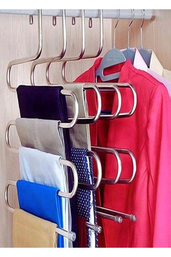 END AFTER 1Pcs Pantalon Hanger Metallic Interior Wardrobe Smart Chrome Hanger Multi-Storey Pants Hanger (5 Tiers)