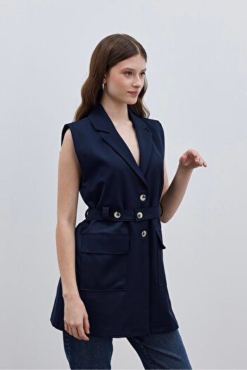 Fahhar Navy Blue Pocket Vest