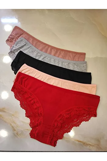 AVESŞENER Lace Low-Waist Slip Panty Basic Bikini Panties 5 Pcs Ecomonotic Pack