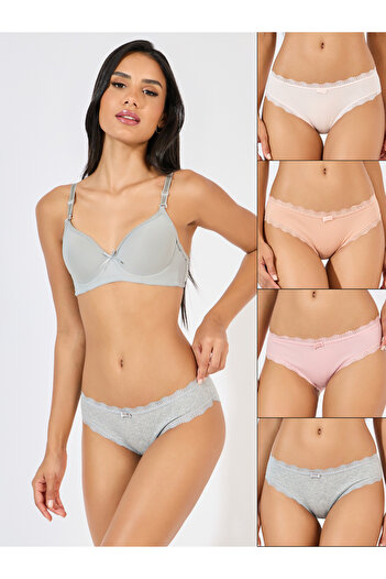 Styli Pack of 4 - Lace Trim Cotton Rib Bikini Brief
