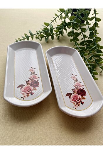 VENÜS HOME DECORATION Gülpembe 2 Pieces Oval Cheese Bowl Breakfast Plate