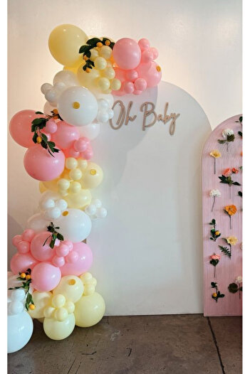 Çemrek Süs Parti Pink Yellow White Balloon Chain Set of 100