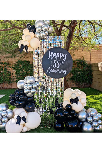 Çemrek Süs Parti Sea Sand Black Silver Chrome Balloon Chain Set 103 Jumbo Included