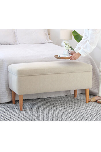 Lorencehome Glend Sandıklı Bench Puf - Krem
