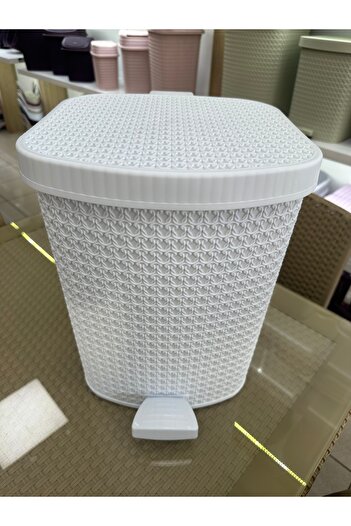 LeesHome Pedal White Knitted Inner Bucket Bathroom Kitchen Trash Can with Lid Pedal Trash Can 25 Liters